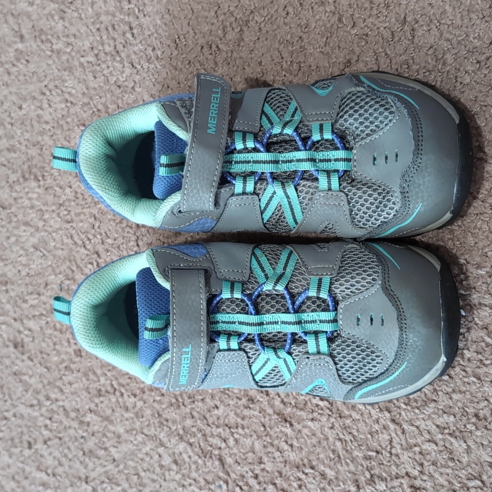 Merrell Trail Chaser Kid's Easy On/Off Outdoor Sneaker SZ 3.5 Gray/Purple/Seafoa